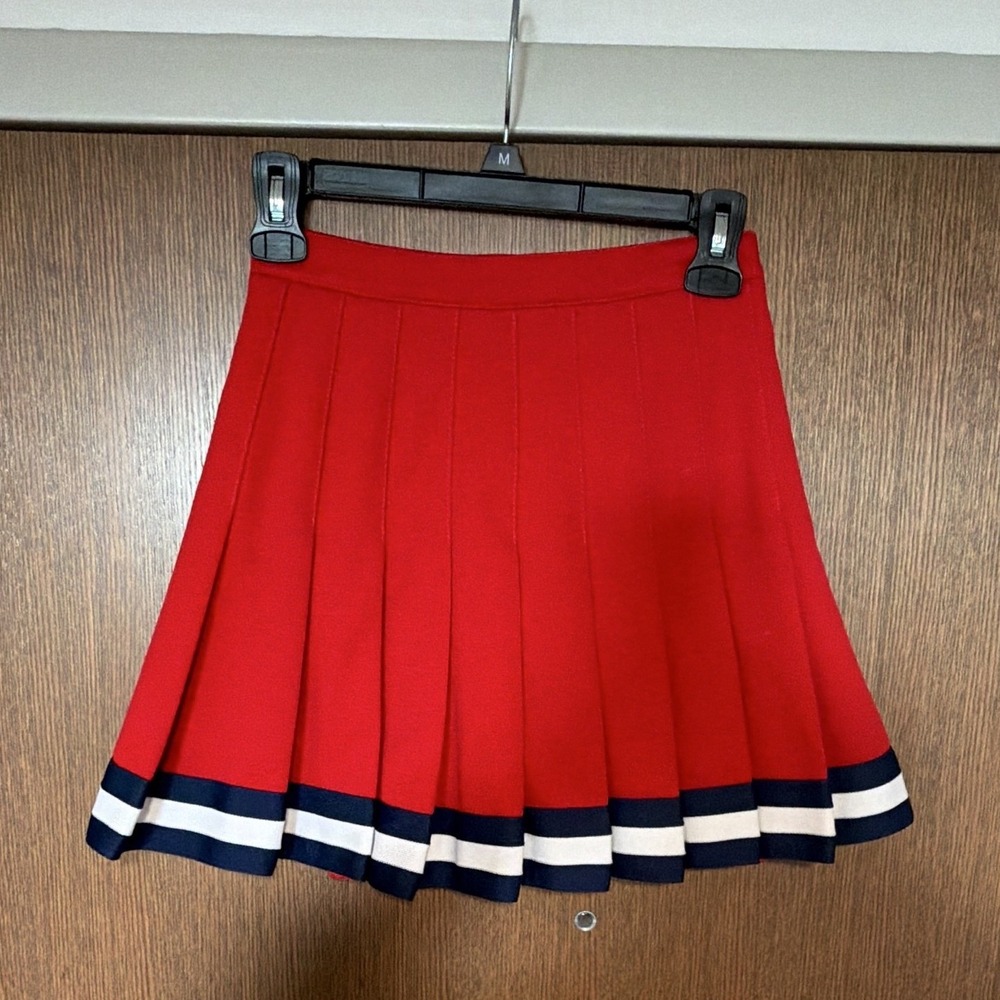 Midwest Cheerleader Red Pleated Cheerleading Skirt Navy White Trim sz 5 RN 58392
